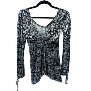 Rebecca Beeson Ruched Surplice V-Neck Long Sleeve Top Size 0 Abstract Print